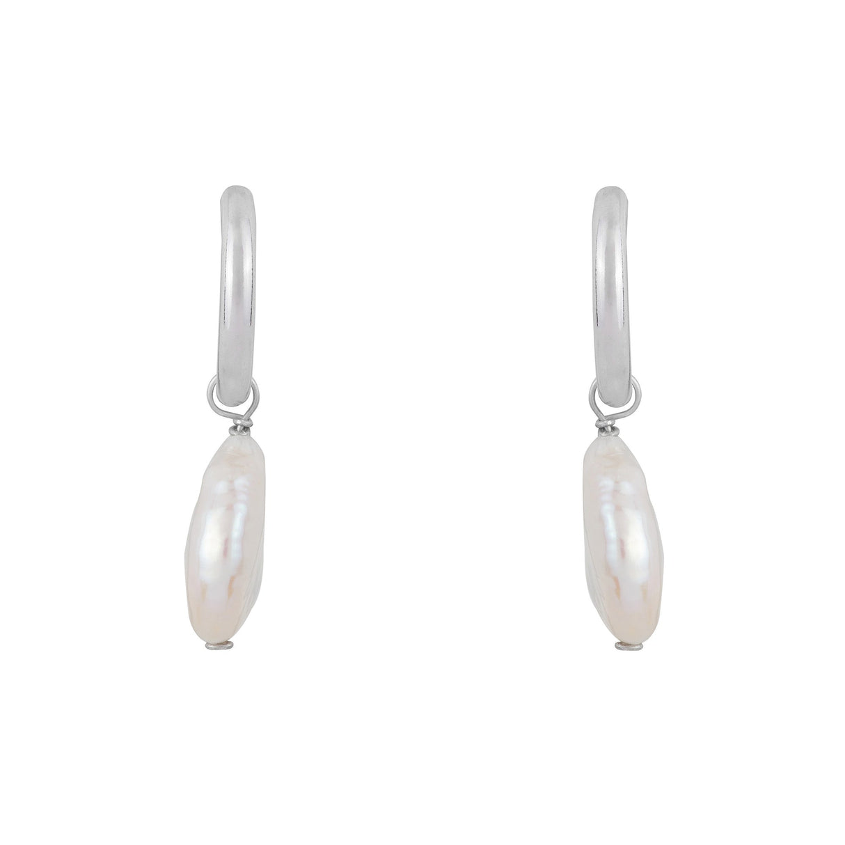 Round Pearl Drop Hoops: Silver
