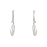 Round Pearl Drop Hoops: Silver