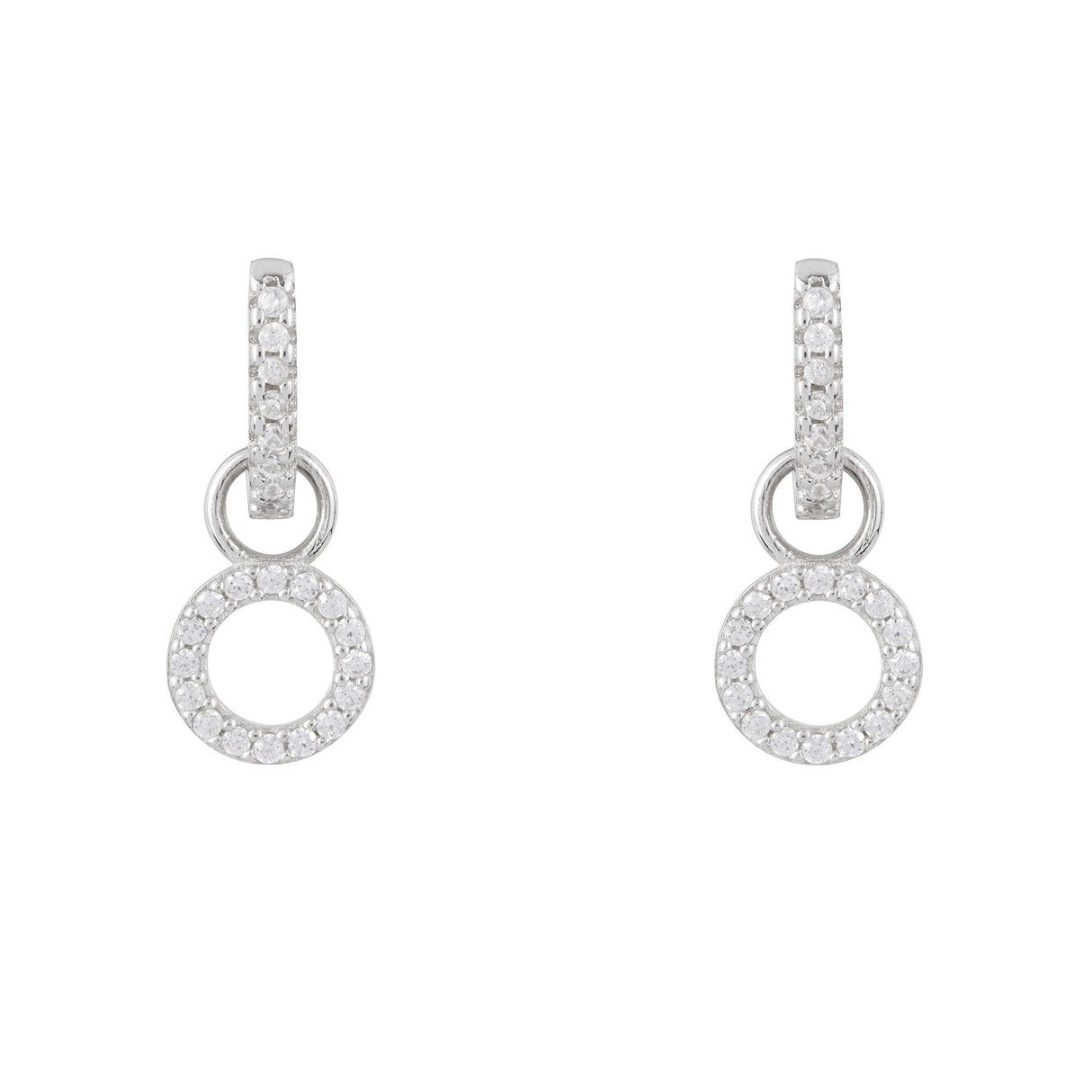 Circle Drop Hoop Huggie Earrings: Silver