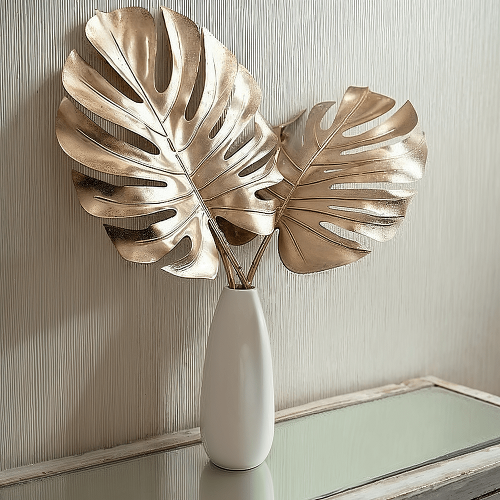 Gold Faux Cheese Plant Leaf Single Stem