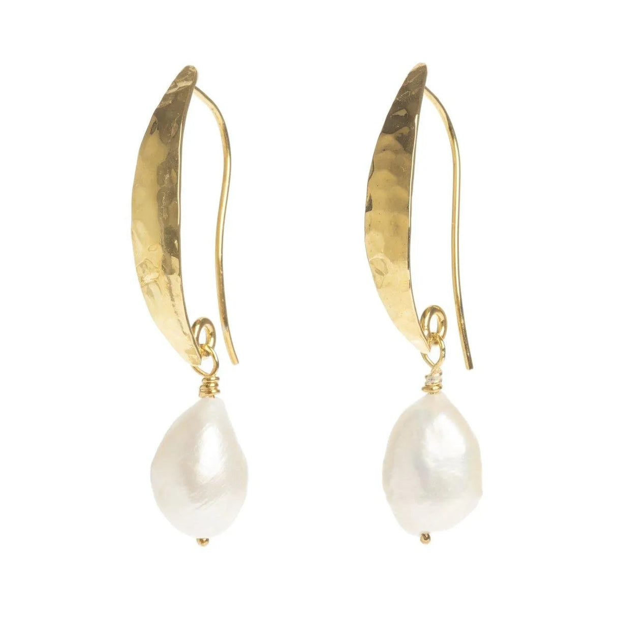 Hammered Gold Baroque Pearl Earrings