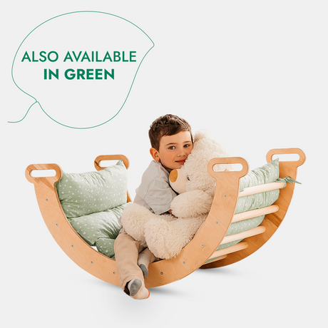5in1 Montessori Climbing Frame: Pikler Triangle + Arch/Rocker + Slide Board/Ramp + Netting Rope + Cushion