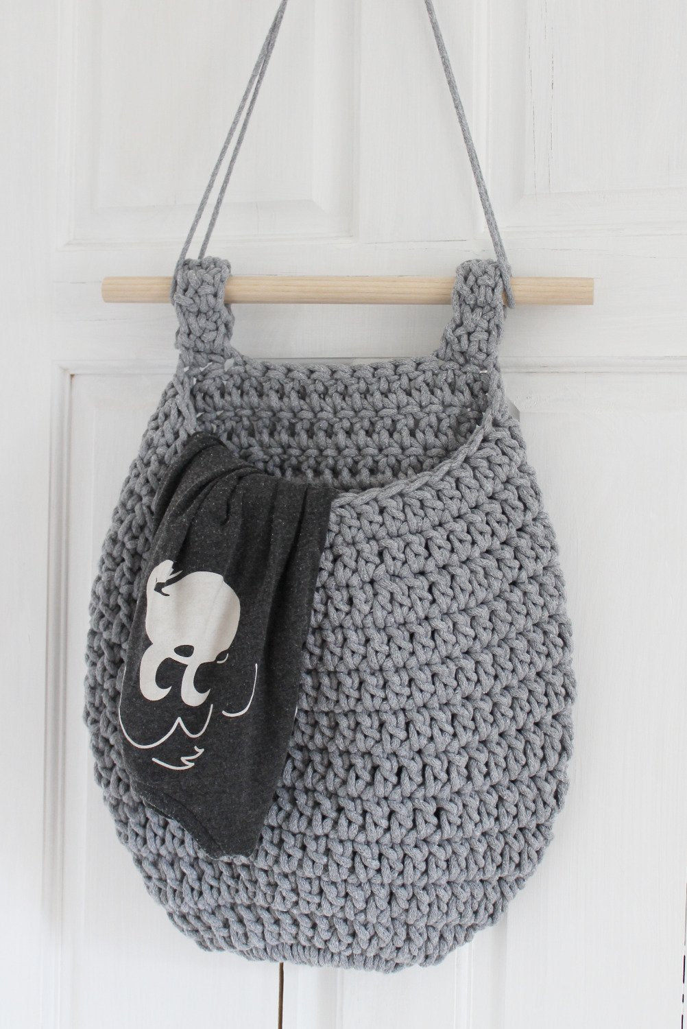 Crochet Hanging Basket, Large | DARK GREY