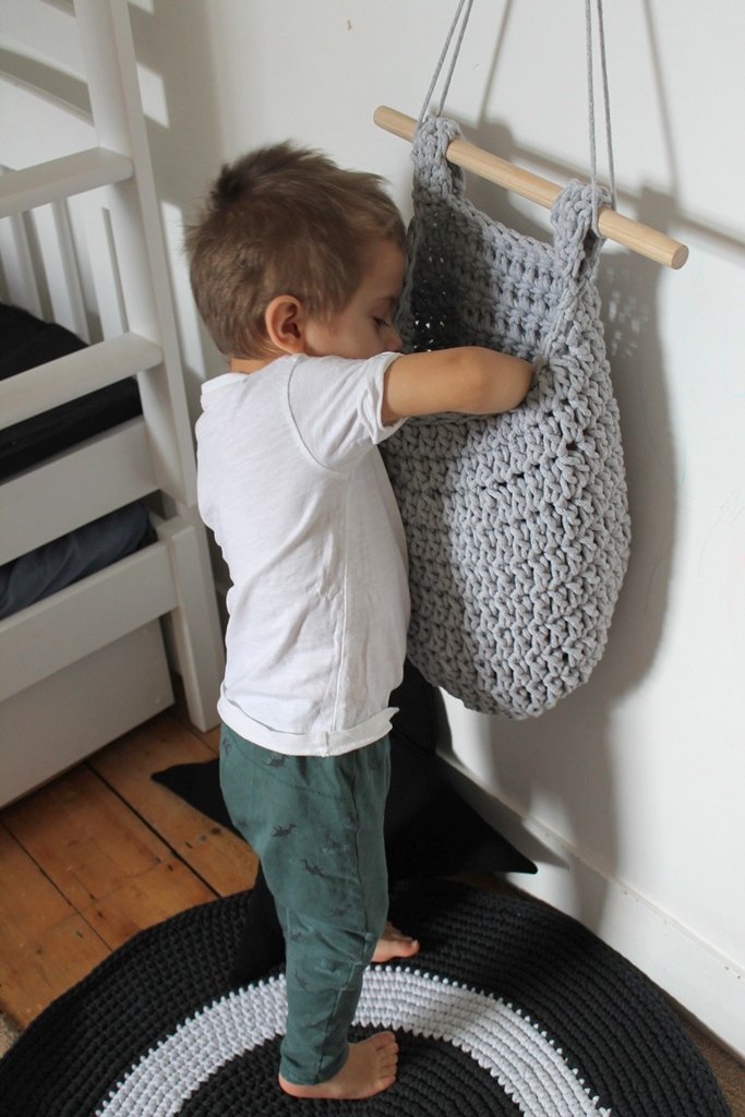 Crochet Hanging Basket, Large | LIGHT GREY