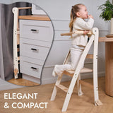 Folding Growing Chair– Montessori Step Stool With Safety Rails for Toddlers – White