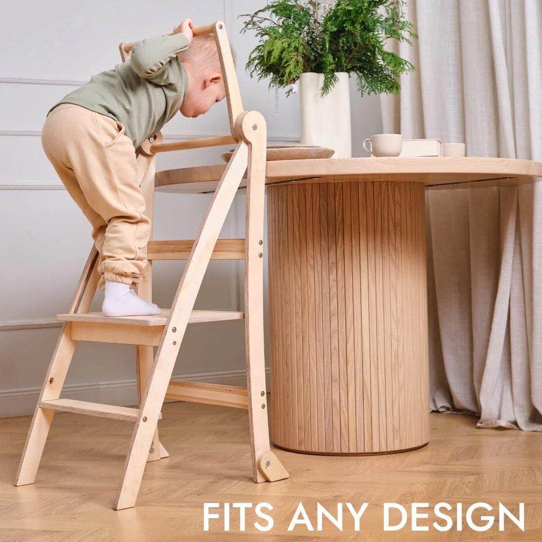 Folding Growing Chair– Montessori Step Stool With Safety Rails for Toddlers – White