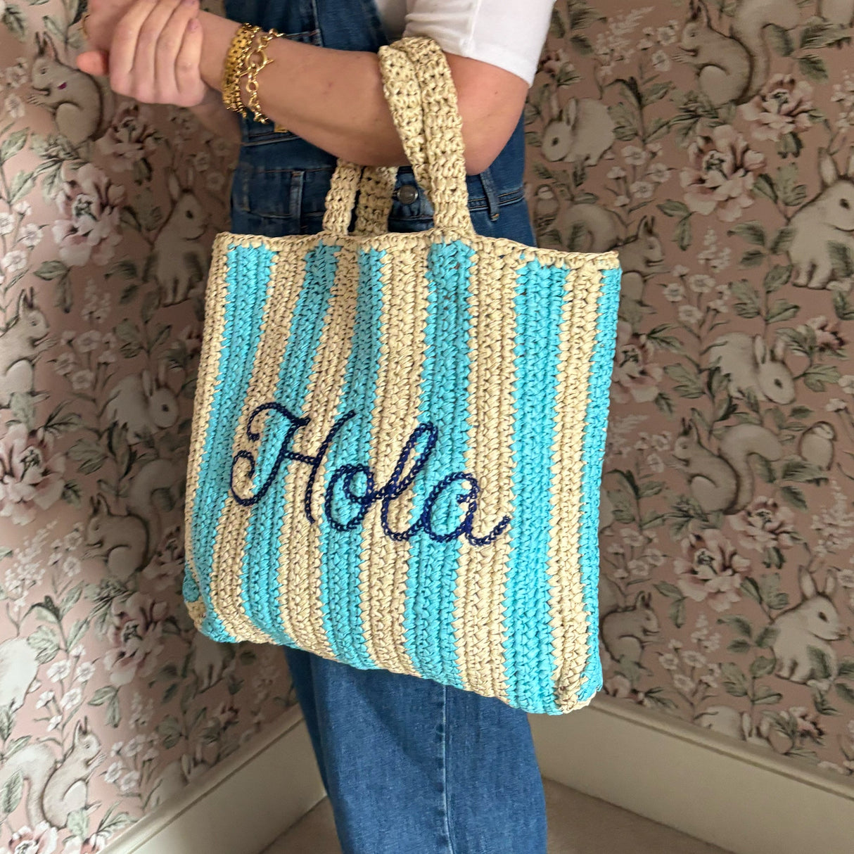 Hola Embroidered Straw Beach Bag