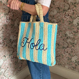 Hola Embroidered Straw Beach Bag