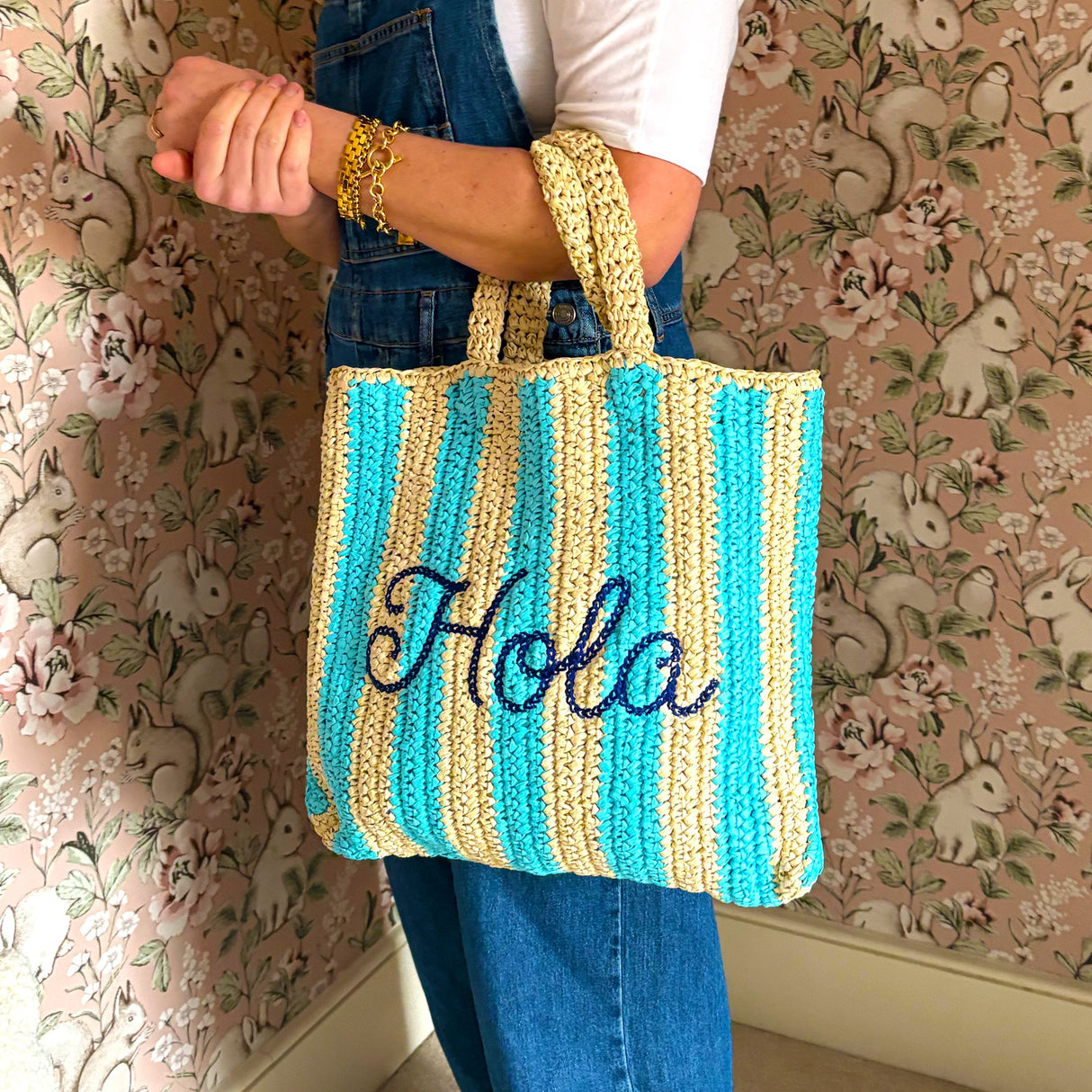 Hola Embroidered Straw Beach Bag