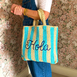Hola Embroidered Straw Beach Bag