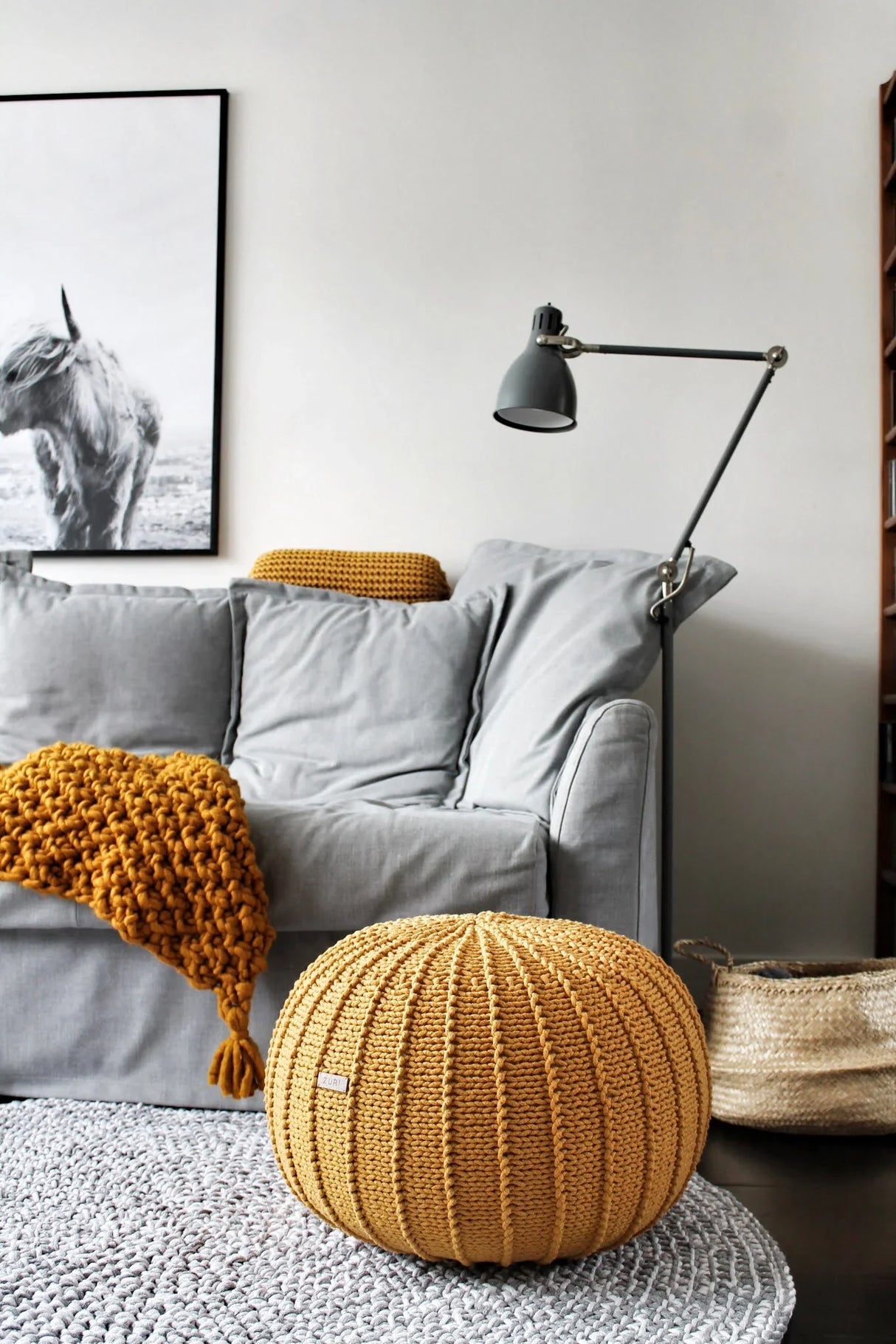 Knitted Pouffe, Medium | MUSTARD