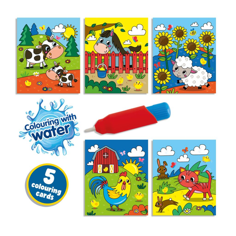 Colouring With Water Book With Water Brush - Farm