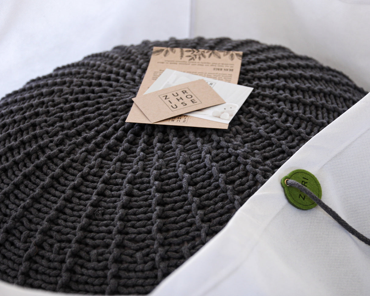 Knitted Pouffe, Medium | CHARCOAL