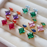 Esme Stud Earrings, Sapphire Blue, Emerald Green & Gold