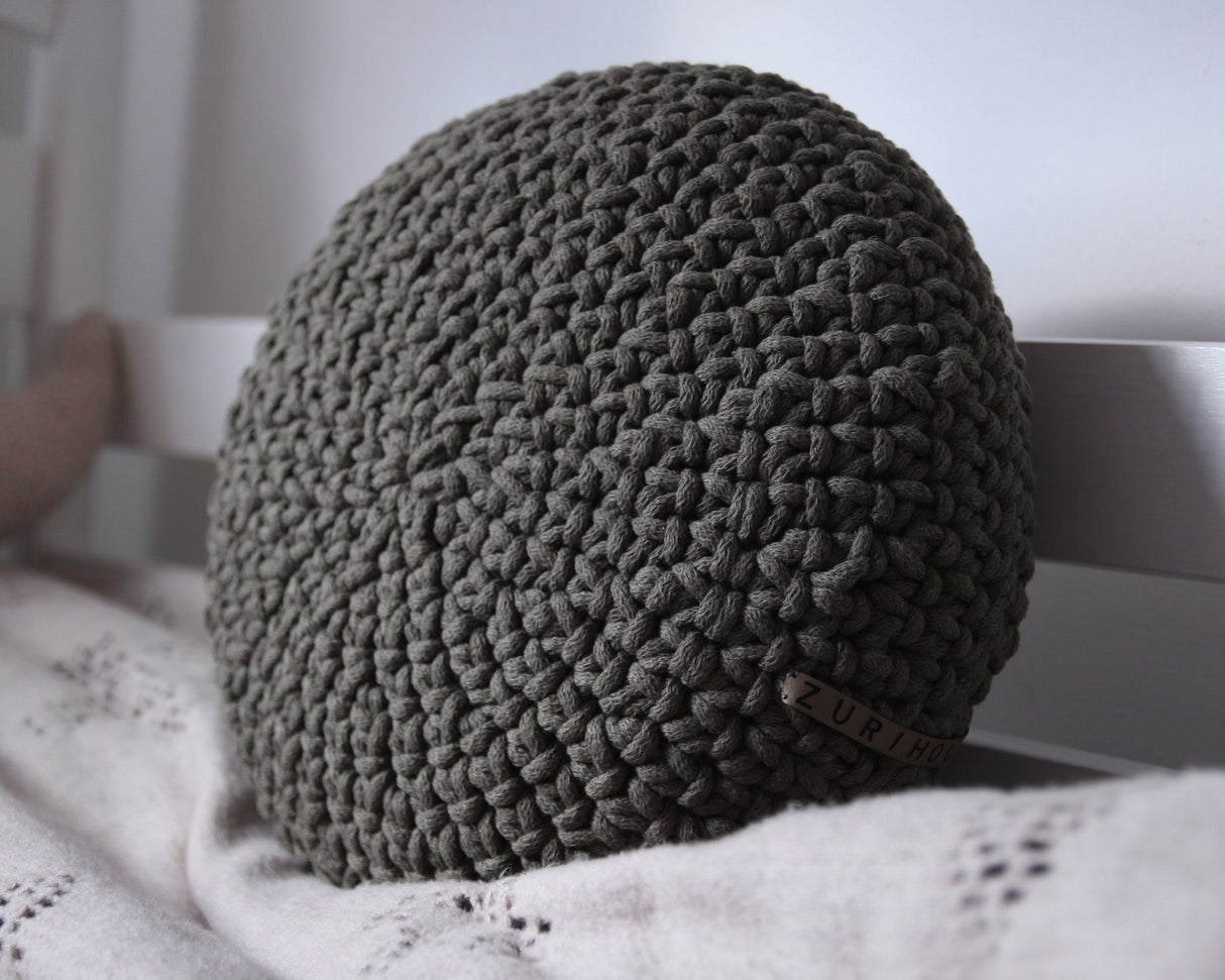 Crochet Round Cushion | OLIVE GREEN