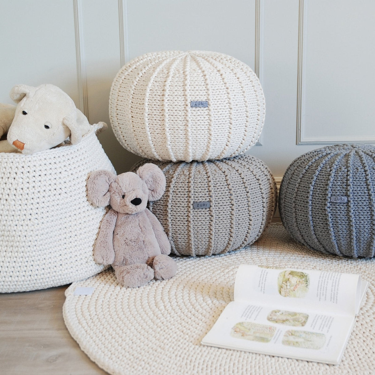 Knitted Pouffe, Small | BEIGE