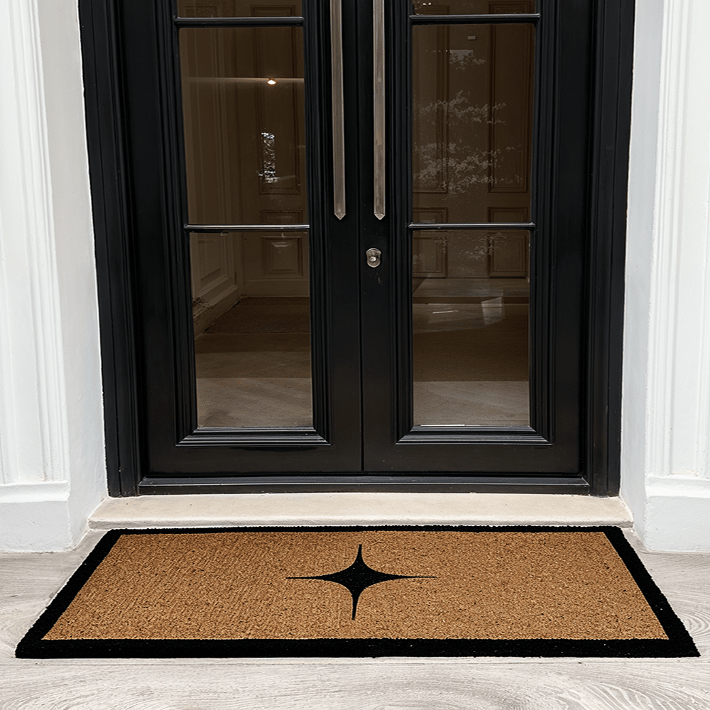 Kyla Large Star Print Black Border Natural Double Width Doormat