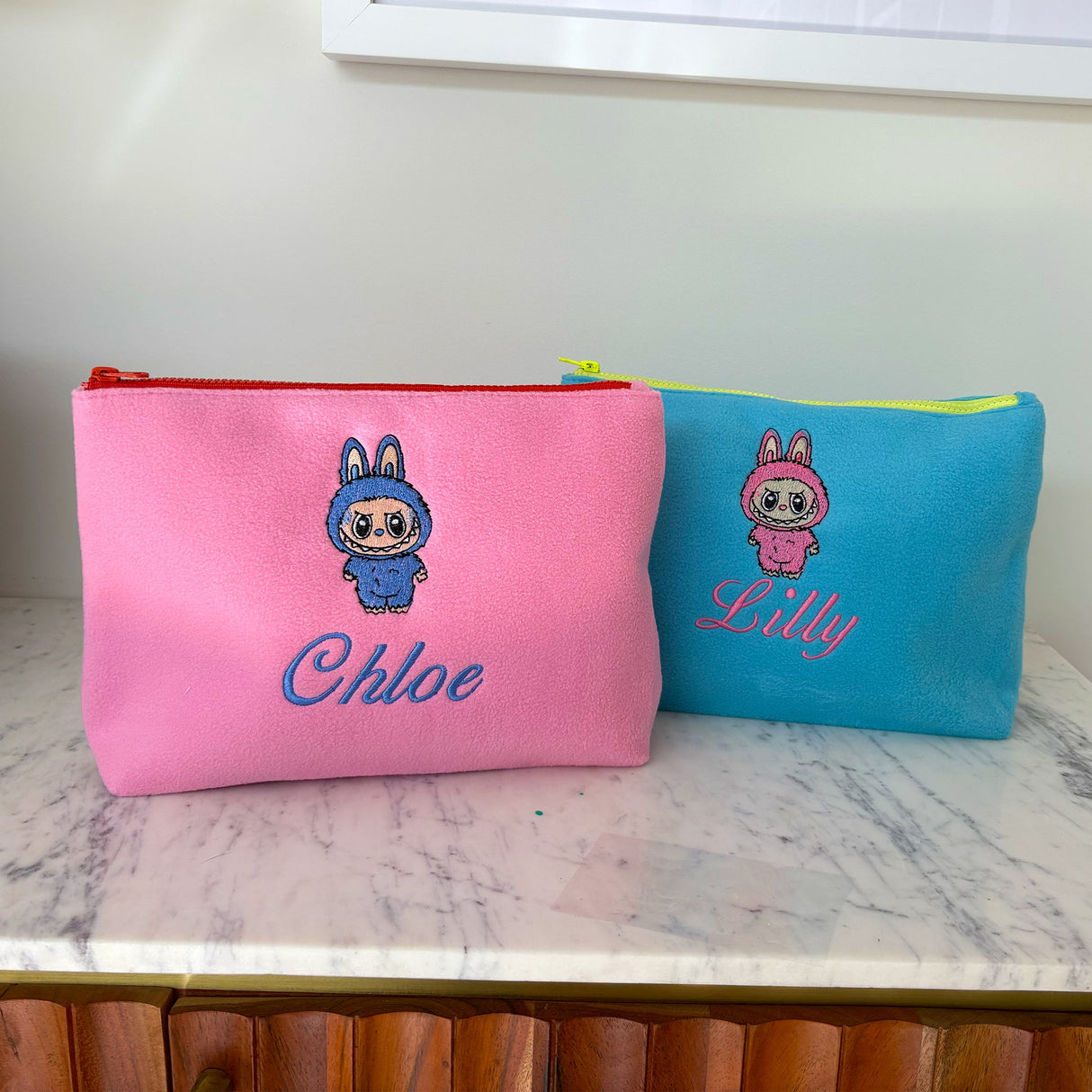 Blue Personalised Labubu Embroidered Pouch