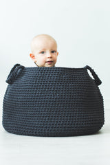 Crochet Basket, Size XL | CHARCOAL