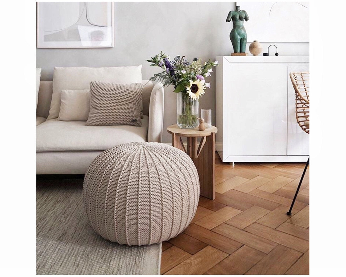 Knitted Pouffe, Large | BEIGE