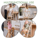 Folding Growing Chair – Montessori Step Stool With Safety Rails for Toddlers – Beige