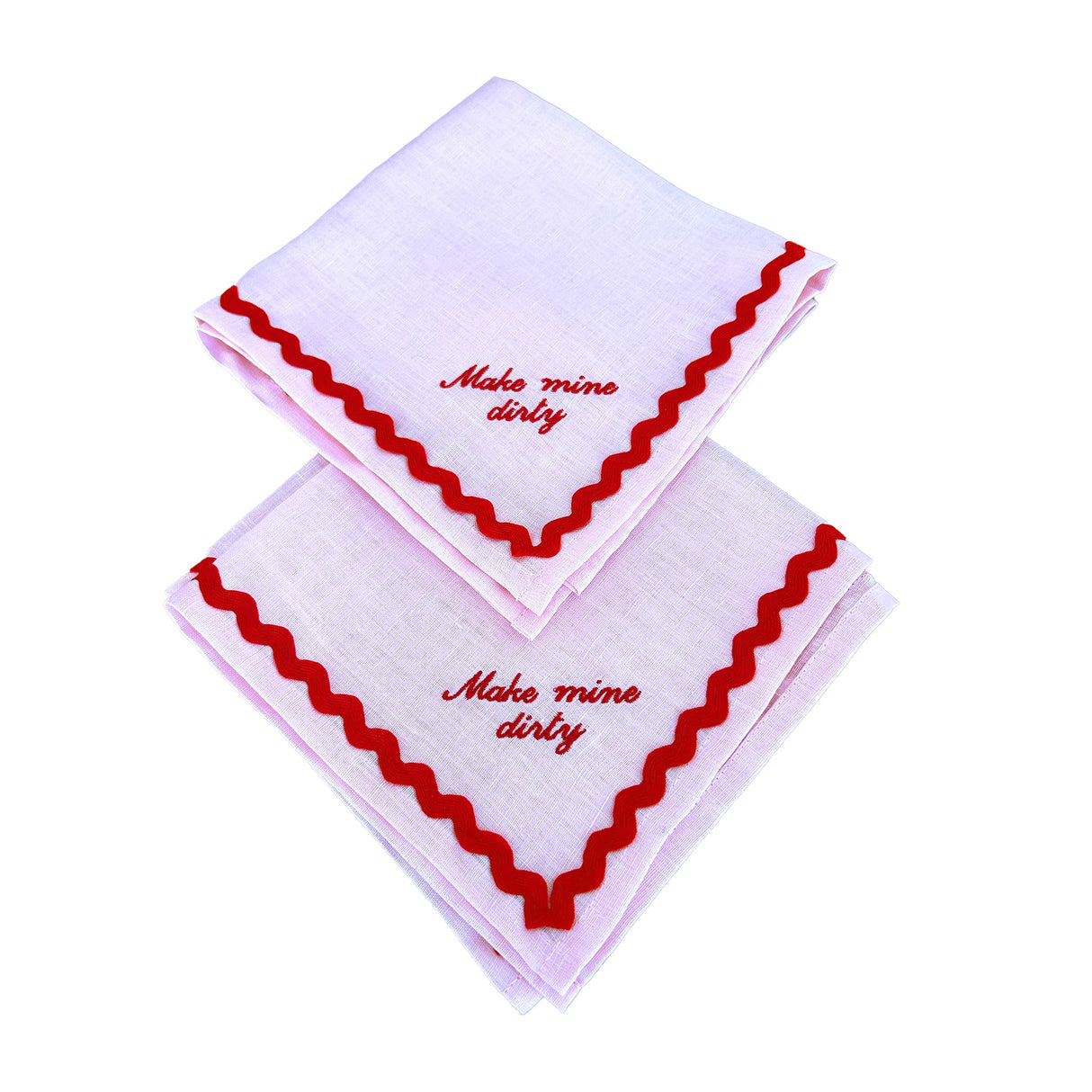 Embroidered Housewarming Linen Napkin Set X2 | Custom 'Make Mine Dirty' Party Decor