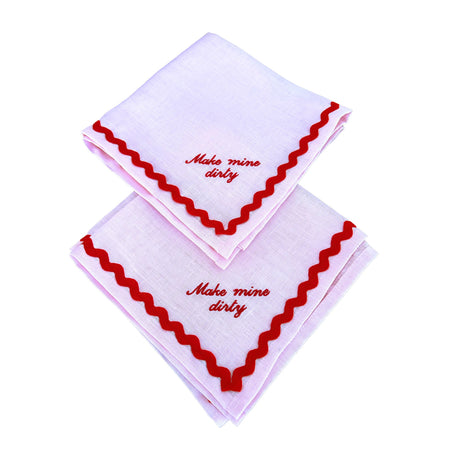 Embroidered Housewarming Linen Napkin Set X2 | Custom 'Make Mine Dirty' Party Decor