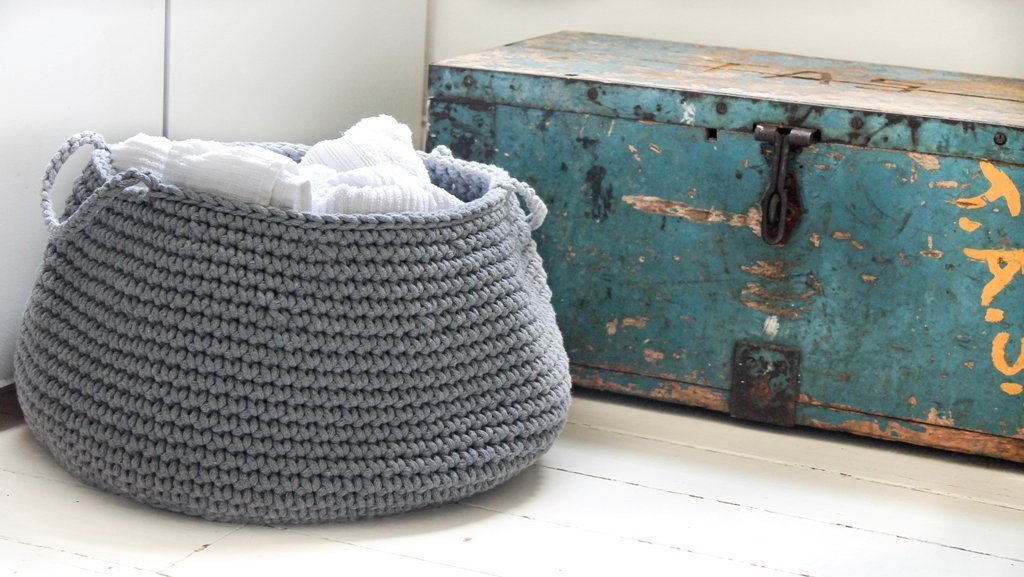 Crochet Basket, Size L | DARK GREY