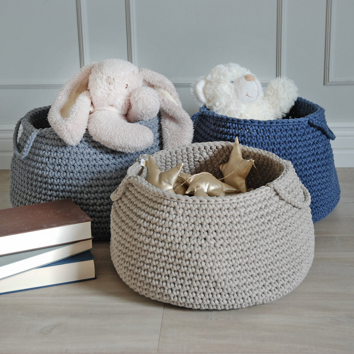 Crochet Basket, Size L | DARK GREY