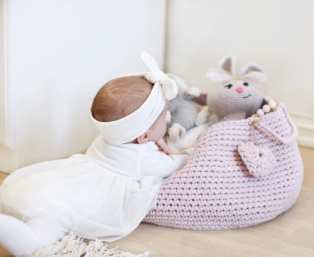 Crochet Basket, Size L | PALE PINK