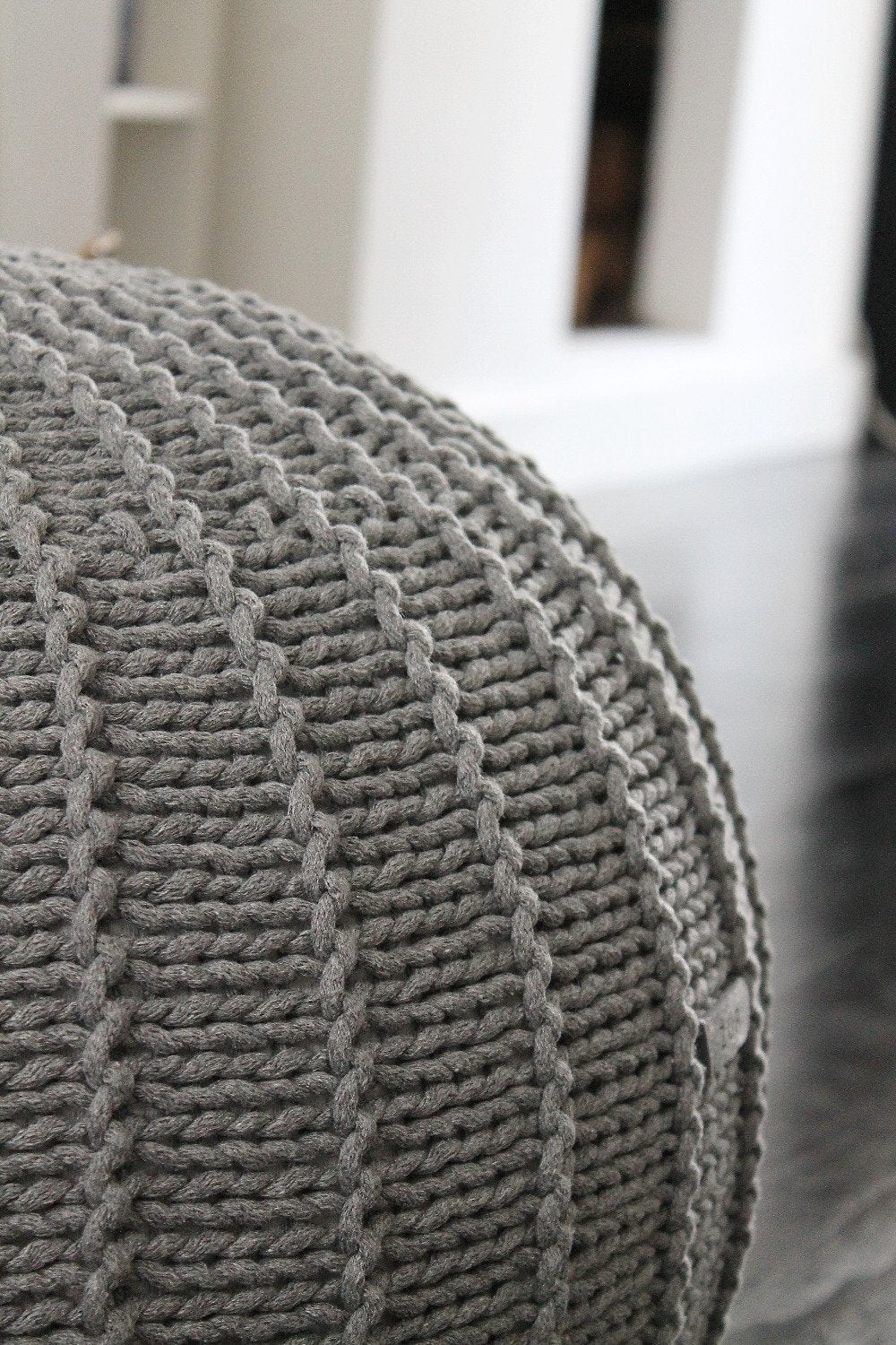 Knitted Pouffe, Medium | DARK GREY