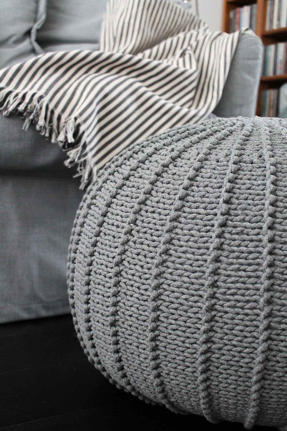 Knitted Pouffe, Medium | DARK GREY