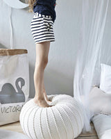 Knitted Pouffe, Medium | IVORY