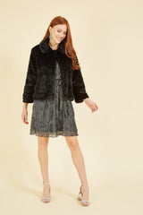 Mela Black Faux Fur Short Jacket