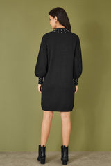 Mela Black Pearl Detail Knitted Relaxed Jumper Dress