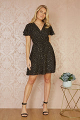 Mela Black Skater Dress With Mini Star Foil Print