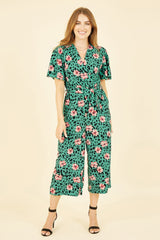 Mela Green Animal Print Jumpsuit With Angel Sleeves