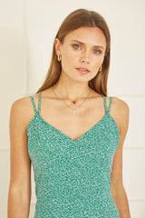 Mela Green Ditsy Print Midi Dress With Side Split