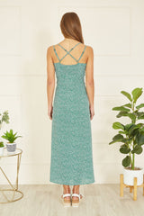 Mela Green Ditsy Print Midi Dress With Side Split