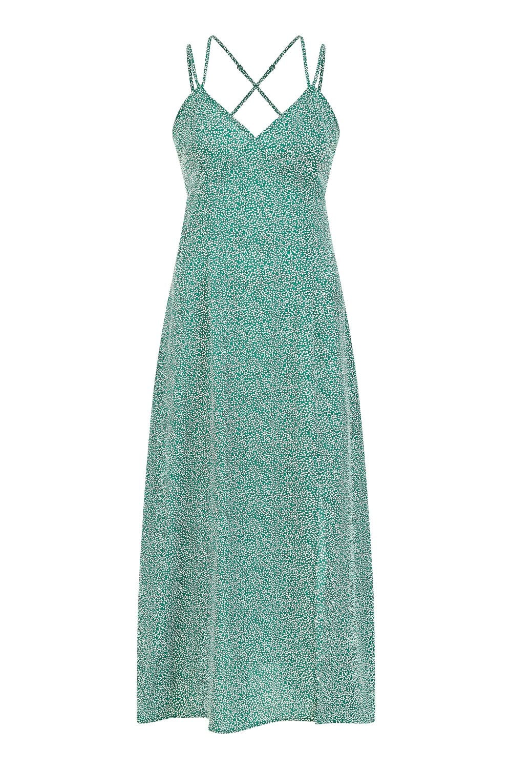 Mela Green Ditsy Print Midi Dress With Side Split