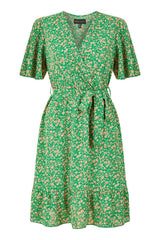 Mela Green Ditsy Print Wrap Front Skater Dress