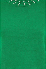 Mela Green Pearl Detail High Neck Jumper