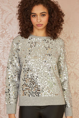 Mela Grey All Over Sequin Relaxed Fit Jumper