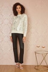 Mela Ivory All Over Sequin Relaxed Fit Jumper