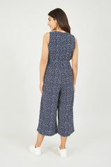 Mela Navy Ditsy Daisy Sleeveless Culotte Jumpsuit