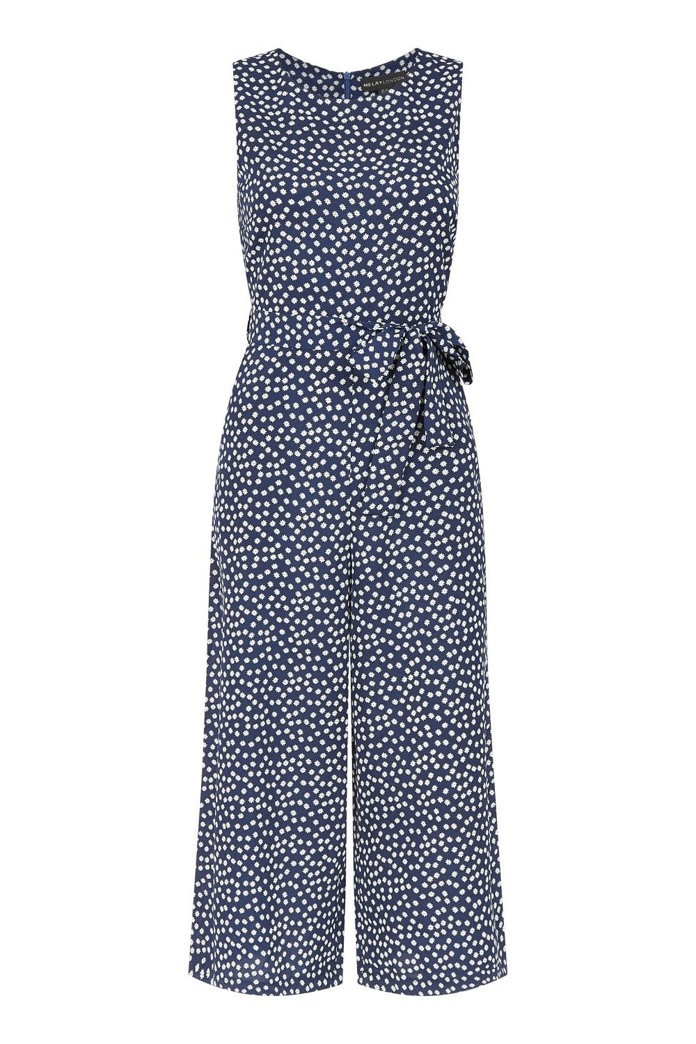 Mela Navy Ditsy Daisy Sleeveless Culotte Jumpsuit