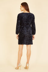 Mela Navy Sequin Smock Dress