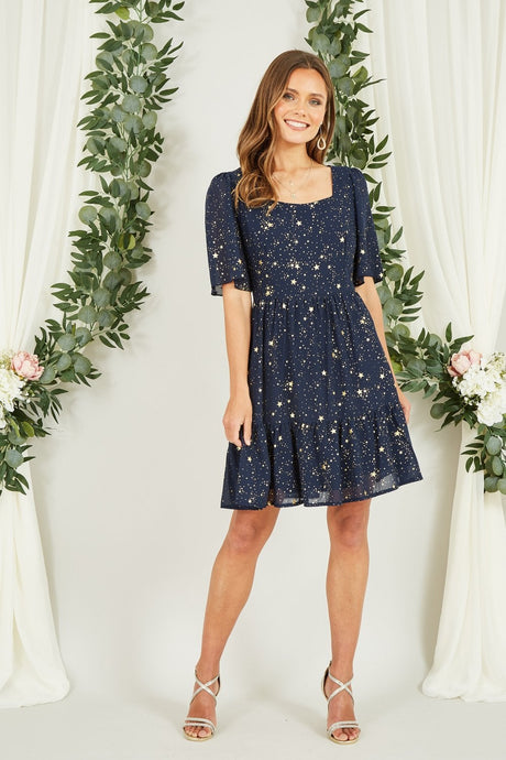 Mela Navy Star Print Skater Dress