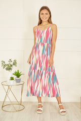 Mela Pink Viscose Abstract Stripe Midi Sundress