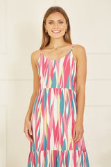 Mela Pink Viscose Abstract Stripe Midi Sundress